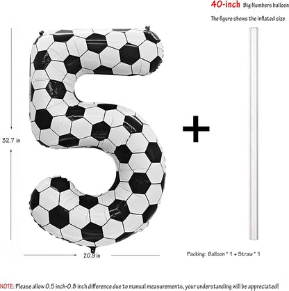 Black White Soccer Number 5 Balloon 5nd Birthday Decoration 40in 5 Balloon | - Image 2