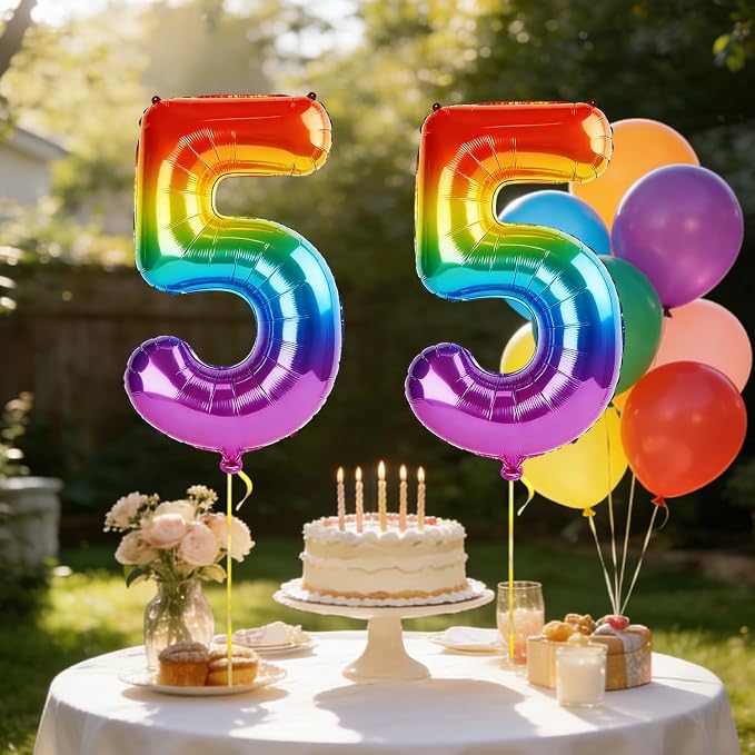 40 Inch Number 55 Balloons for 55th Birthday Party Decorations, 0-100 Rainbow - Image 3