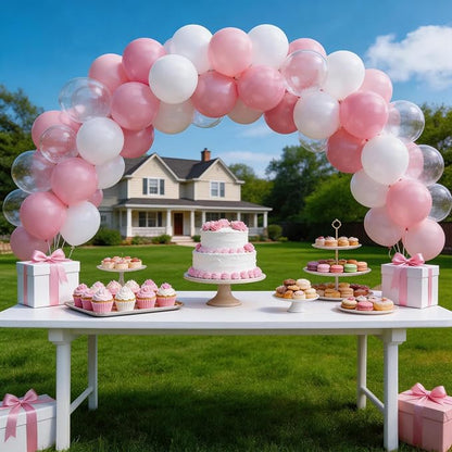 160Pcs 12 Inch Pink White Pastel Pearl Clear Latex Balloons - Image 6
