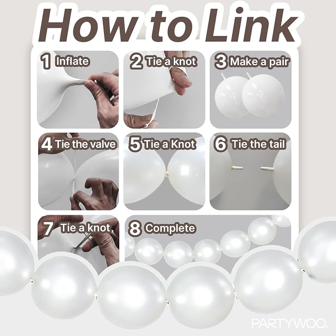 PartyWoo Pearl White Linking Balloons 100pcs 12 Inch White Link Balloons | - Image 5
