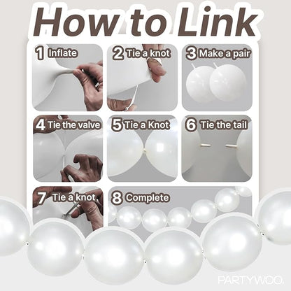 PartyWoo Pearl White Linking Balloons 100pcs 12 Inch White Link Balloons | - Image 5