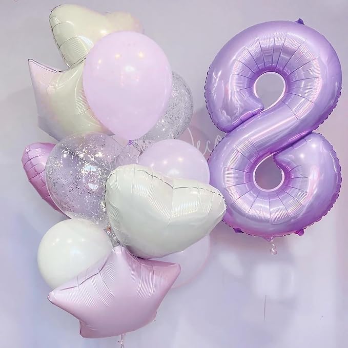 Pastel Purple 5 Balloons, 40 Inch Giant Dusty Light Purple Mylar Foil Number - Image 6