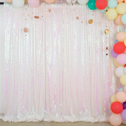 ShinyBeauty 7FTX7FT Iridescent White Sequin Backdrop | Glitter Wedding Photo - Image 7