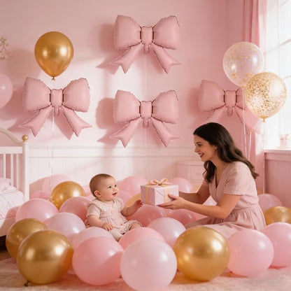 8pcs Pink Bow Foil Balloons - Image 6