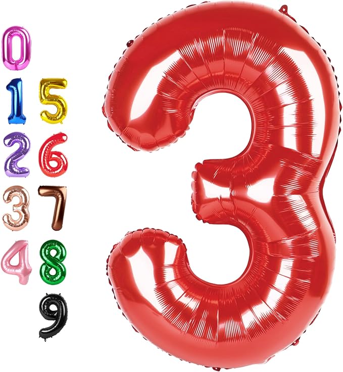 Number Balloons Red 3 Balloon 40 inch by Enyeopd