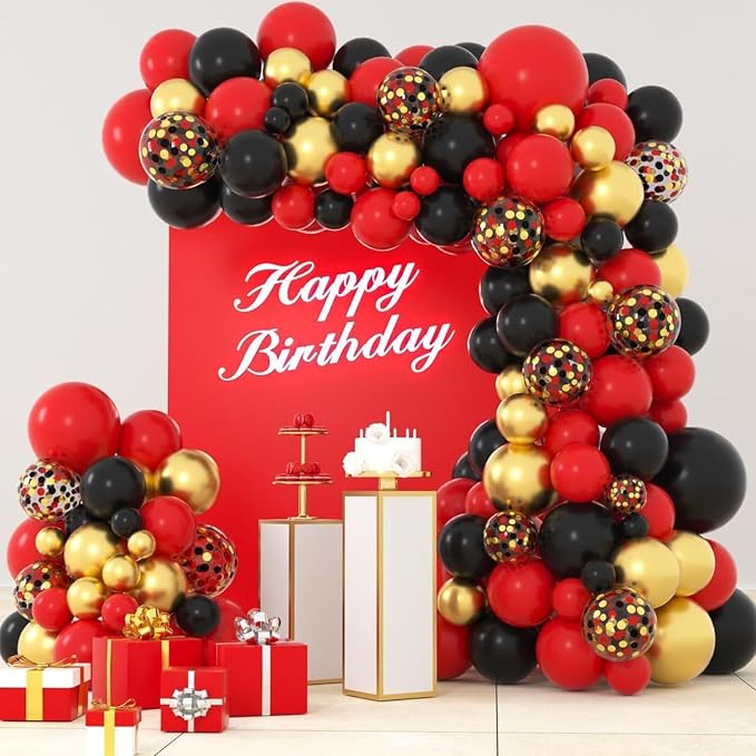 Patimate Red Black Gold Balloons Set 50Pcs 12 Inch Latex Party Balloons | Red - Image 4
