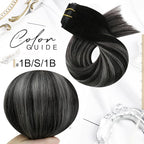 Moresoo Seamless Clip in Hair Extensions Human Hair Black And Grey Silver Ombre Human Hair Extensions Clip ins Long for Women Pure Weft Invisible 120g/7pcs 22 inch
