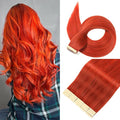 Tape in Hair Extensions Human Hair Copper Red Hair Extensions 18 Inch 20pcs Remy Straight Human Hair Tape in Extensions Skin Weft Tape Extensions Human Hair