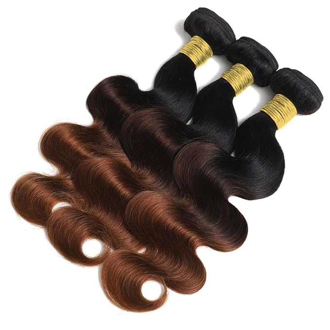 T1B/2/30 Chestnut Brown Ombre Human Hair Bundles Body Wave 100% Real Virgin Human Hair Bundles Dark Roots Bundle 3 Tone Ombre Medium Auburn Colored Sew in Quick Weaves 14 16 18 Inch