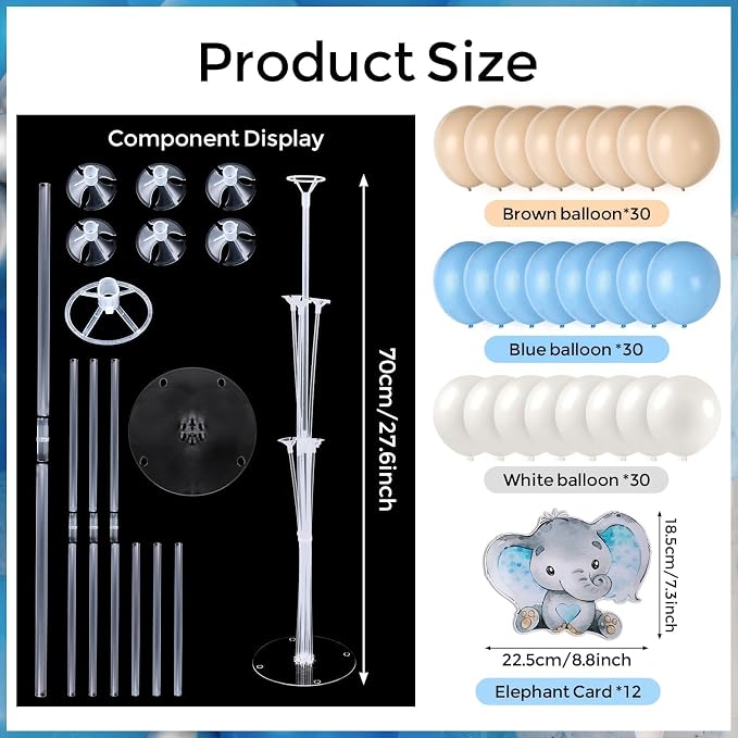 12 Sets Elephant Baby Shower Balloon Stand Kit - Image 4