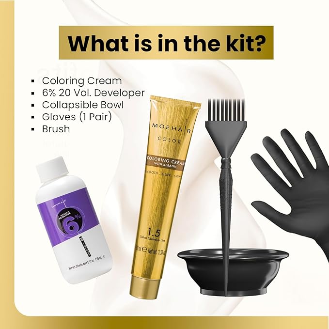 MOEHAIR Hair Coloring Kit | 6NN Permanent Hair Color (Dark Blonde Intense), 20 Volume Developer 6%, Coloring Brush, Gloves & Mixing Bowl | Keratin Infused | Gray Coverage | Adds Shines & Softness