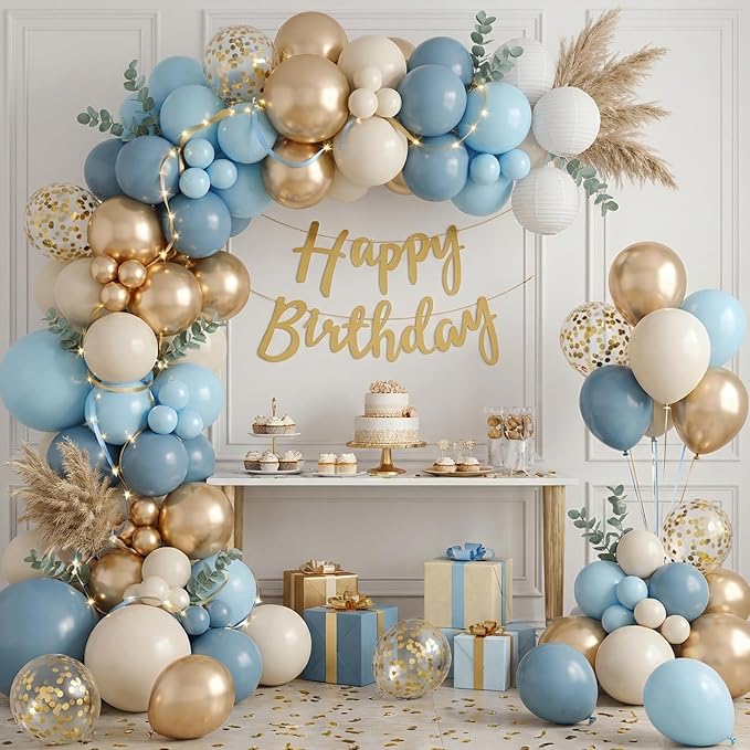 RUBFAC Dusty Blue and Gold Balloons - Image 7