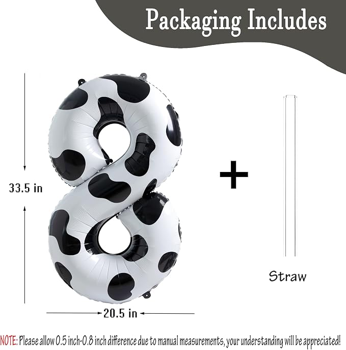 Cow Print Number 8 Balloon, Large 40 Inch Cow Number Birthday Balloons | Helium - Image 4