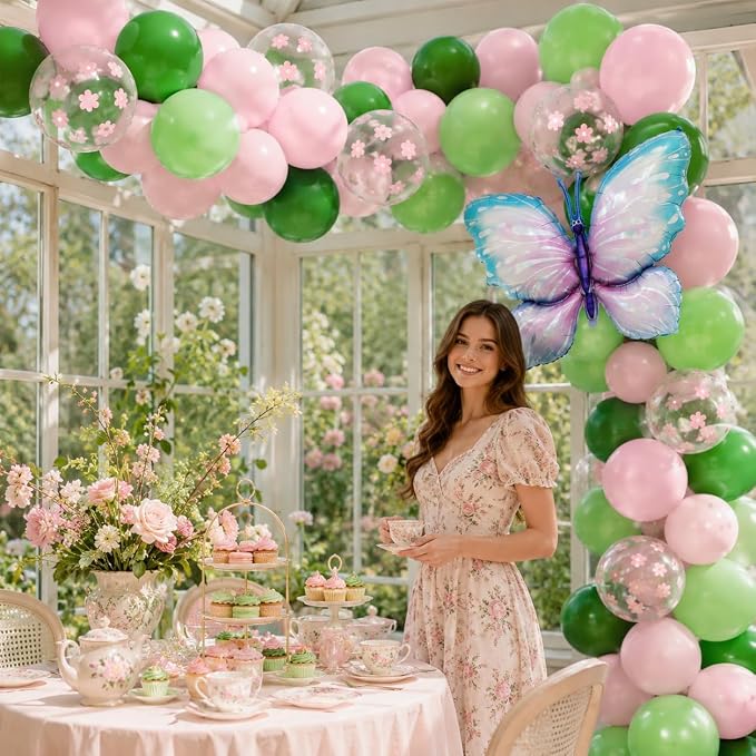 Pink And Green Balloons, Light Pink Green Balloons, Transparent Flower Printed - Image 7