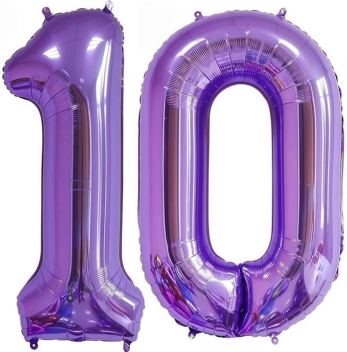 Purple 10 Balloon Number, 40 Inch Number 10 Balloon Big Foil Mylar Helium by BBPOOL