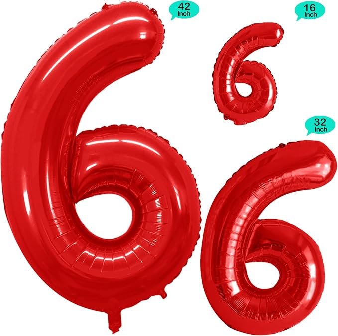 Red Foil Balloons Number 6, Huge Number Balloons - Image 2