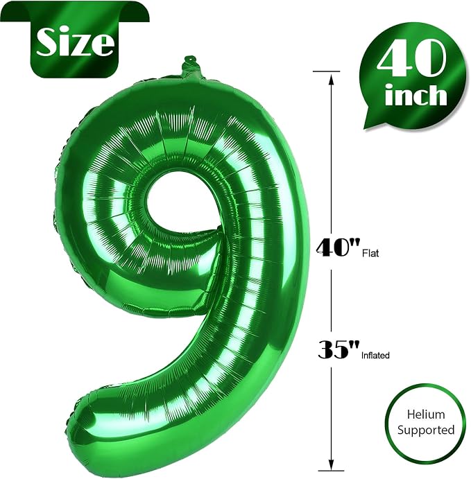 Green Number 9 Balloon 40 Inch, 9th Birthday Party Decorations Men Women | Foil - Image 5