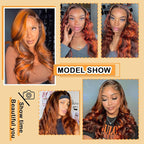 Ginger Highlight Body Wave Lace Front Wigs Human Hair 13x4 Ombre Brown HD Transparent Lace Front Wig Human Hair for Women P4/350 Highlight Ombre 180% Density Glueless Wig 26Inch
