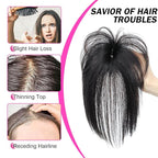 Hair Toppers For Women Real Human Hair 360° 3D Cover Human Hair Topper with Bangs Wispy Bangs Extensions Clip in Bangs for Daily Wear Natural Black