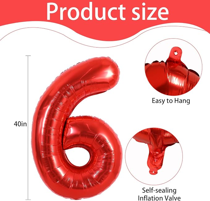 40 Inch Red Foil Number 6 Balloon - Image 3