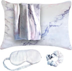 Satin Pillowcase Gift Set for Women – Grey Ivory, Silky Soft, Reduces Frizz | Includes Satin Eye Mask & Scrunchie | for Curly Hair, Sensitive Skin | Gift for Mom, Daughter, Girlfriend