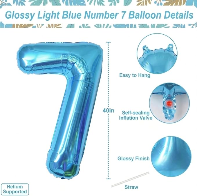Light Blue Number 7 Balloon 40 Inch, Foil Numeral Sharp Lucky 7 Celebration | - Image 4