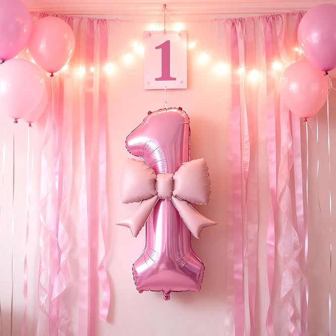 Bow Pink 1 Balloons, 40 Inch Giant Pink Bow Helium Foil Number 1 - Image 6