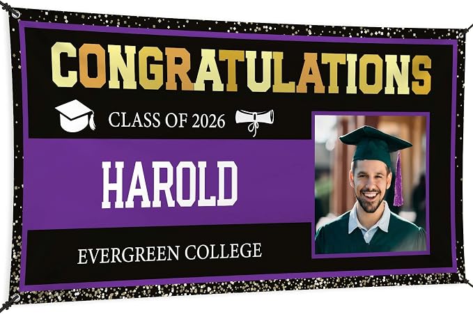 Graduation Banner, Custom Class of 2026 Image Graduation Banner Backdrop by MySignCenter