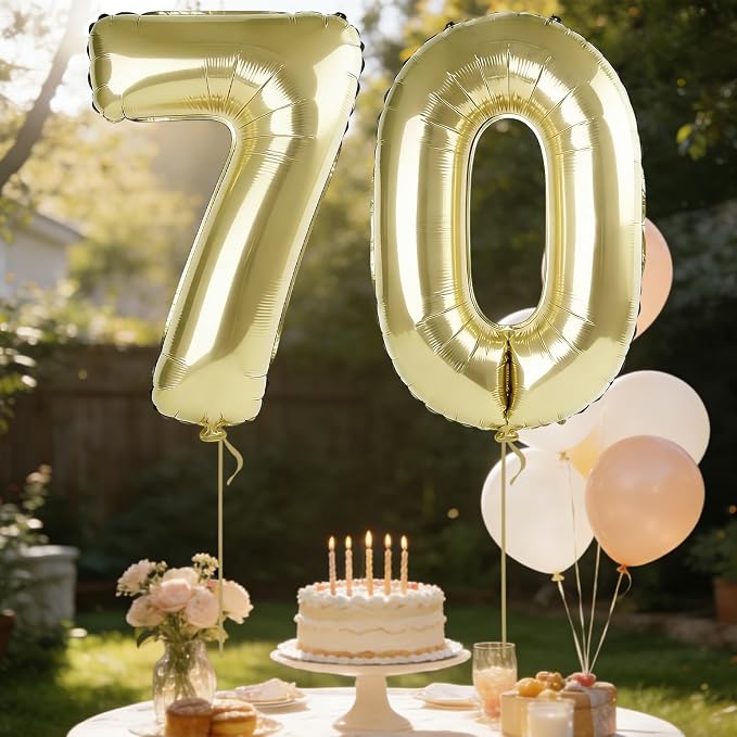 40 Inch Number 70 Balloons for 70th Birthday Party Decorations, 0-100 Champagne - Image 3