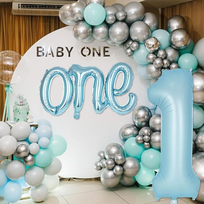 2 Pcs One Balloon Set, 40 Inch Number 1 Balloon and 41 Inch Script Letter One - Image 5