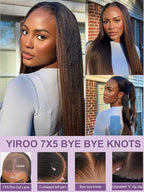 YIROO Bye Bye Knots Chestnut Brown Ombre Light Yaki Straight Wig Human Hair,7x5 Lace Front Glueless Wig with Drawstring,Pre Cut Pre Plucked Pre Bleached Knots Natural Hairline Wig for Women 22Inch
