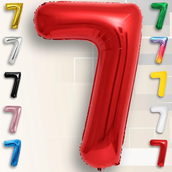 Red Number Balloon 7 Mylar Foil Balloons 40 inch - Image 4