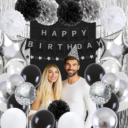 Black and Silver Happy Birthday Party Decorations - Image 4