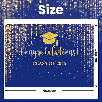 Mocsicka Class of 2026 Backdrop Blue Gold Glitter Bokeh Graduation Party - Image 4