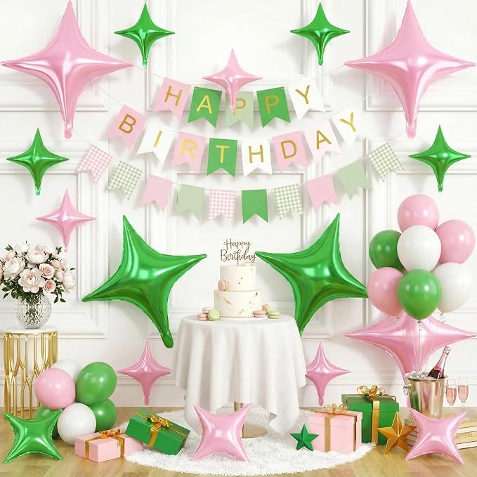 Green Pink Star Balloons, 26 Inch and 10 Inch Pink Stars Shaped Balloon - Image 6