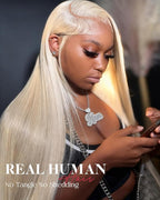 Alididi 613 13x6 Lace Front Wig Human Hair 28 Inch 180 Density Blonde Wig Human Hair Straight 100% Real Human Hair True Length Random Dyeing No Tangle No Shedding No synthetics Triple Lifespan 3x