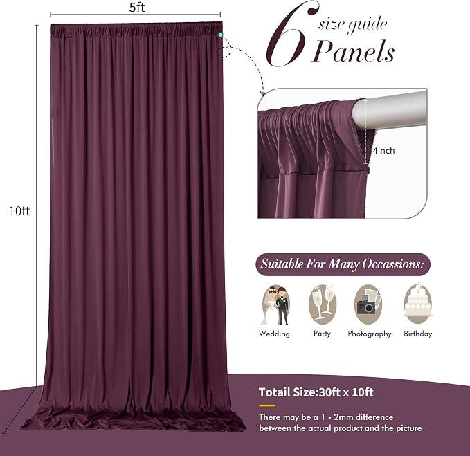 30 ft x 10 ft Wrinkle Free Maroon Backdrop Curtain - Image 5