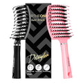 Hair Brush,URTHEONE Detangling Hairbrush Boar Bristle Curved Vented Hair Brush for Women Men Kids Curly Thick Long Short Wet or Dry Hair, Faster Blow Drying(2Pack, Black&Pink)