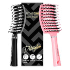 Hair Brush,URTHEONE Detangling Hairbrush Boar Bristle Curved Vented Hair Brush for Women Men Kids Curly Thick Long Short Wet or Dry Hair, Faster Blow Drying(2Pack, Black&Pink)