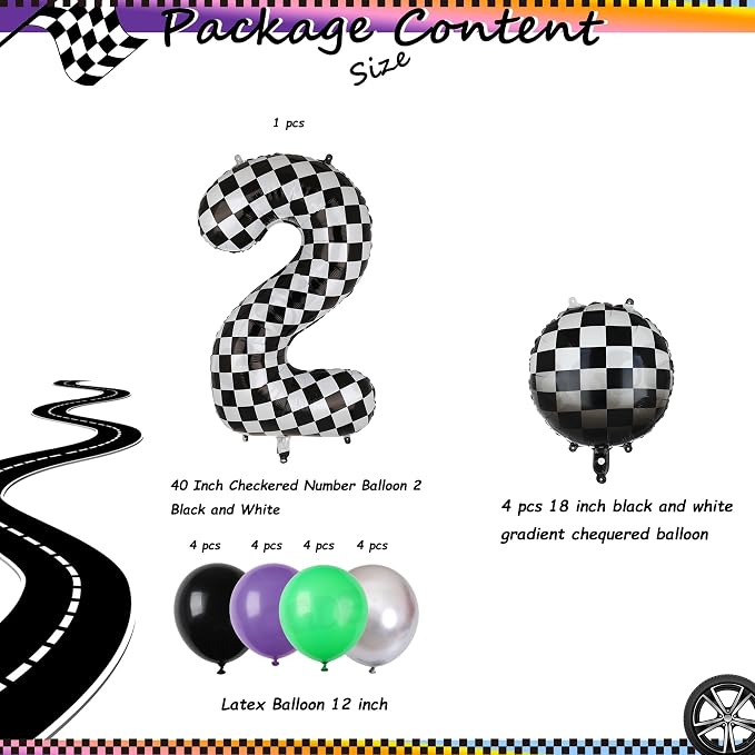 Monster Truck Birthday Party Theme 40 Inch Checkered Number Balloon 2 | - Image 2