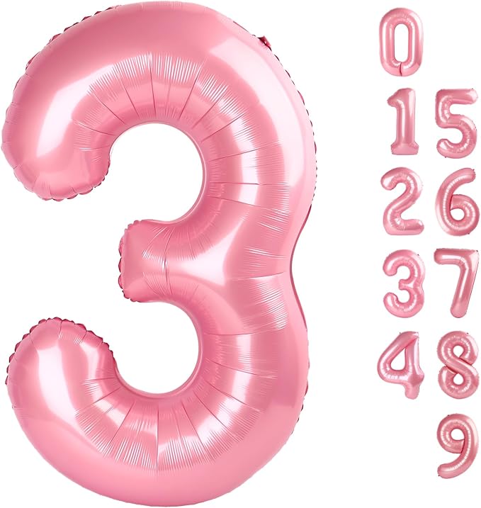 Number 3 Balloons 40 Inch for 3 33 Birthday Party Decorations, Pastel Pink | by Mluchee