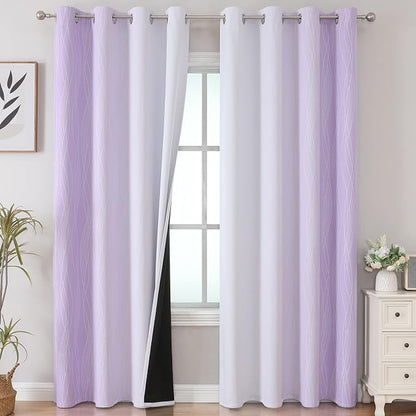 Lilac and Greyish White Blackout Curtains 96 Inches Long, Full Room Darkening by ESTELARTEXTILER