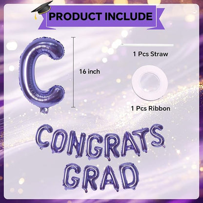 16 Inch Purple Congrats Grad Banner Balloons, Graduation Decorations 2026 - Image 2