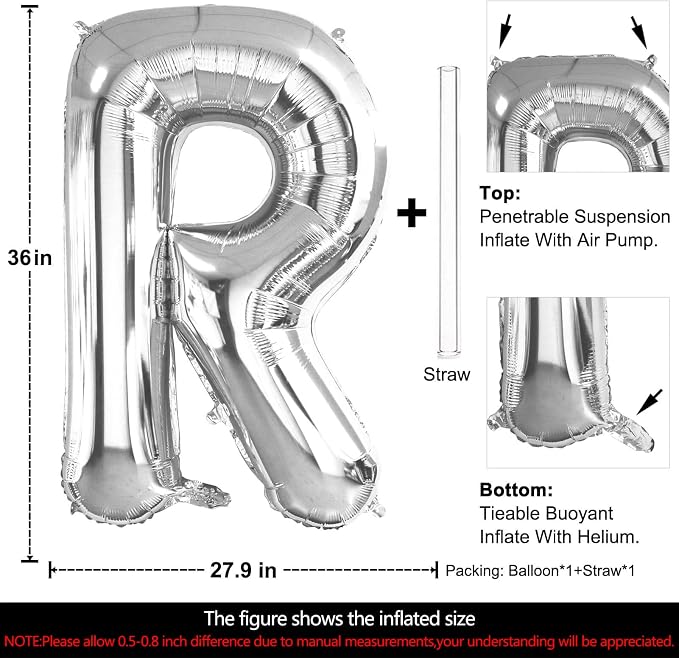 Lovoir 40 Inch Large Silver Letter R Balloons Big Size Jumbo Mylar Foil Helium - Image 2