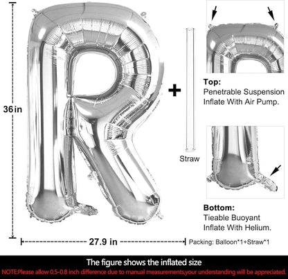 Lovoir 40 Inch Large Silver Letter R Balloons Big Size Jumbo Mylar Foil Helium - Image 2
