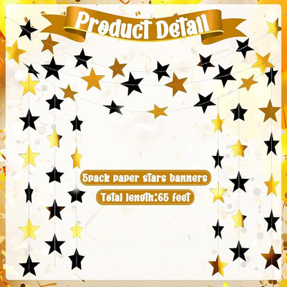 Spakon 65 Feet Glitter Star Paper Garland Banner Hanging Decoration Star - Image 2