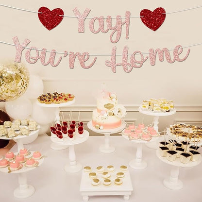 Rose Gold Glitter Welcome Home Banner, Yay! You're Home Banner - Image 5