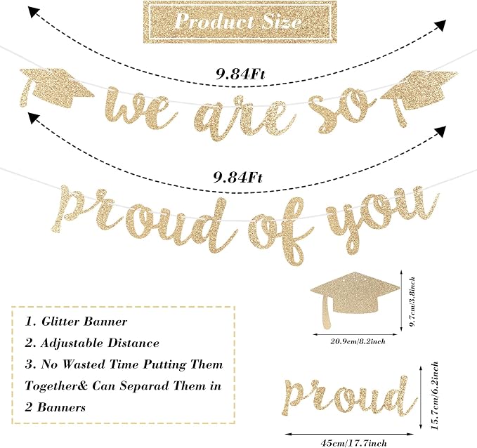 2026 Graduation Decorations Pre-Strung Blingbling We Are So Proud of You Banner - Image 7