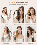 Cosy Companions 6 in-1 Hair Dryer Brush, 150,000 RPM High-Speed Negative Ionic, Blow Dryer Brush for Fast Drying, Hot Air Brush for Curling/Volumizing/Straightening with Travel Bag, Gold