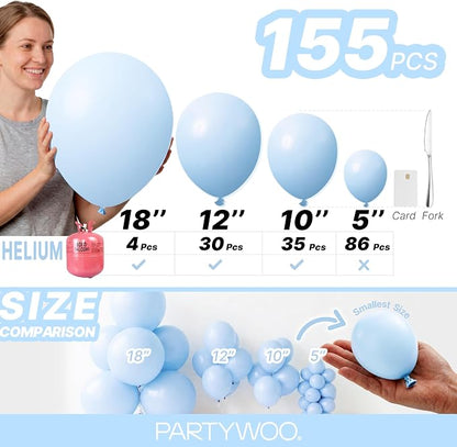 PartyWoo Baby Blue Balloons 155pcs Light Pastel Sky Aqua Blue Color | 18 12 10 - Image 6
